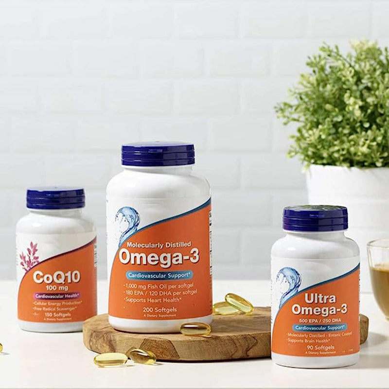 Fish Oil Softgel Capsules Omega-3 Supplement bottle