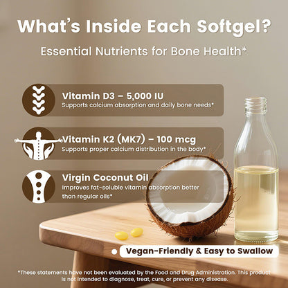 Coconut Flavor Vitamin D3 & K2 Softgels