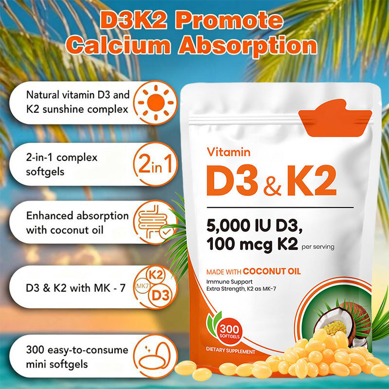 Coconut Flavor Vitamin D3 &amp; K2 Softgels bottle