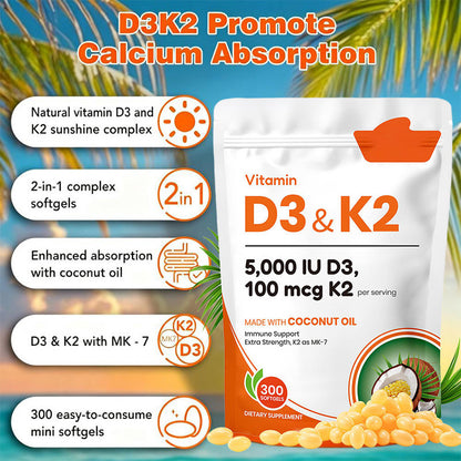 Coconut Flavor Vitamin D3 & K2 Softgels